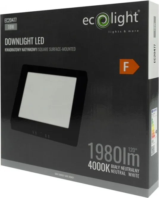 LED prisadený stropný panel – štvorec, 18 W, 1980 lm, čierny