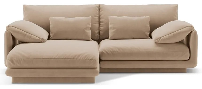 Béžová zamatová rohová pohovka (ľavý roh/s leňoškou) Torino – Micadoni