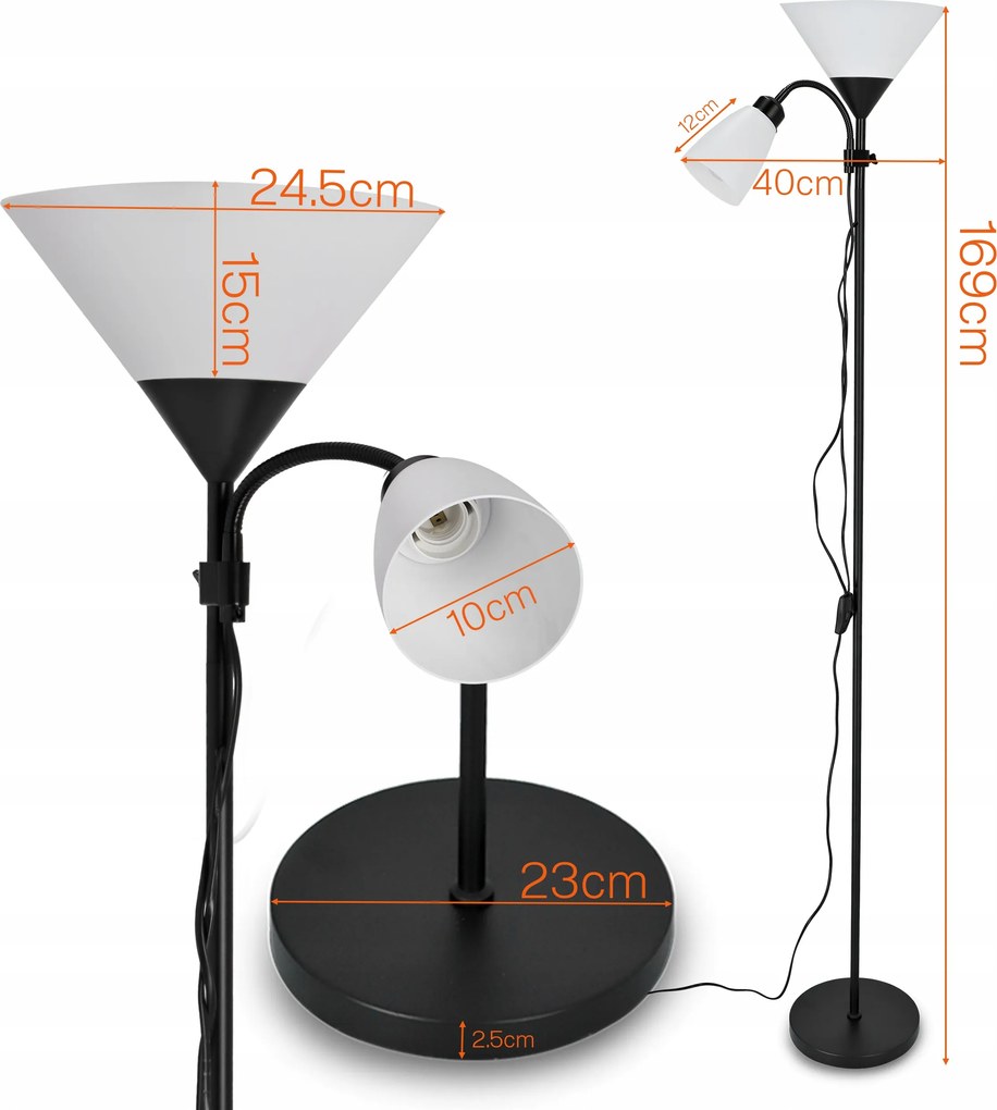 Smart LED AGNES stojaca čierna lampa na čítanie nastaviteľná 2xE27