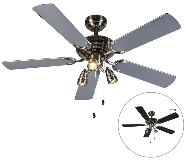 Stropný ventilátor oceľový 110 cm 3-svetelný s ťahacím káblom - Mistral