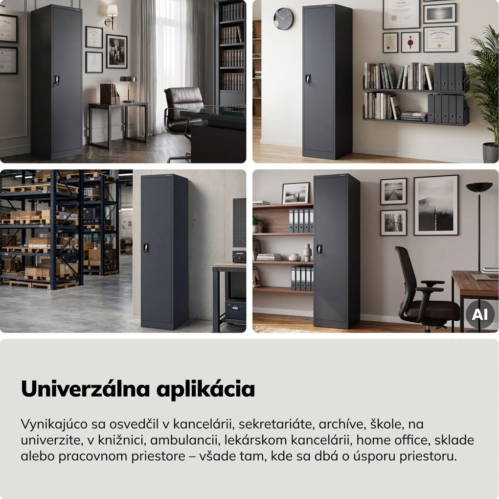 Skriňa na spisy kartotéková na kľúč antracitová, 450x1850x600 mm: ALEX D600