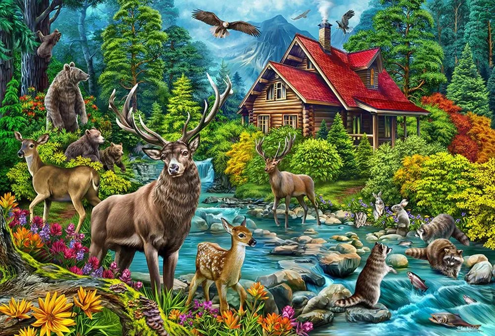 Cobble Hill Puzzle Chata s červenou strechou 2000 dielikov