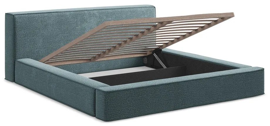 Modrá čalúnená dvojlôžková posteľ s úložným priestorom s roštom 140x200 cm Noho – Makamii