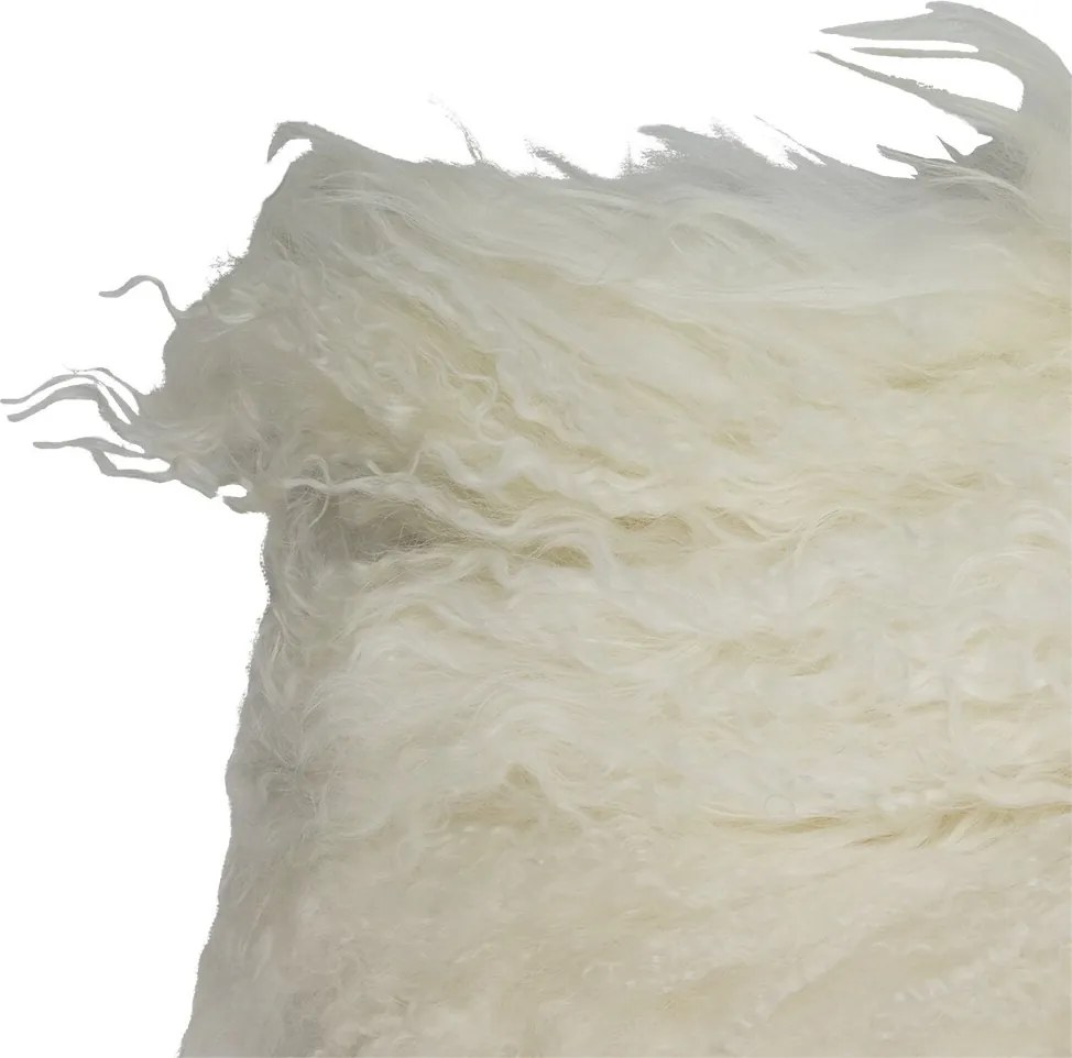 Kožený biely podsedák dlhý chlp Curly white - 40 * 40 * 2cm