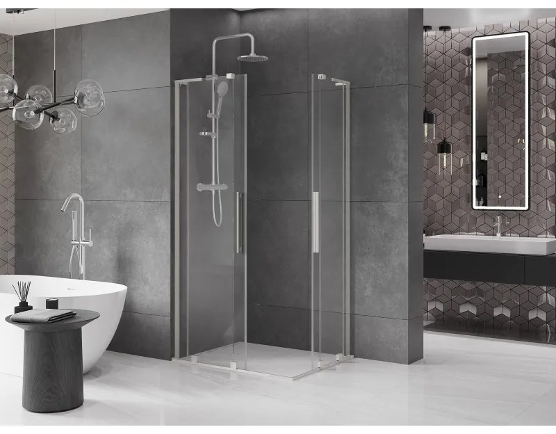 Mexen Velar L Duo, sprchový kút s posuvnými dverami 90 x 80 cm, 8mm číre sklo, brúsená oceľ, 871-090-080-02-03-97