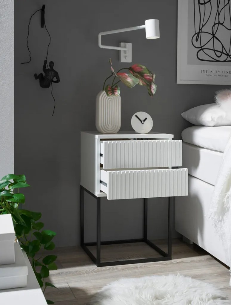 Nočný stolík s 2 zásuvkami Marle, biely