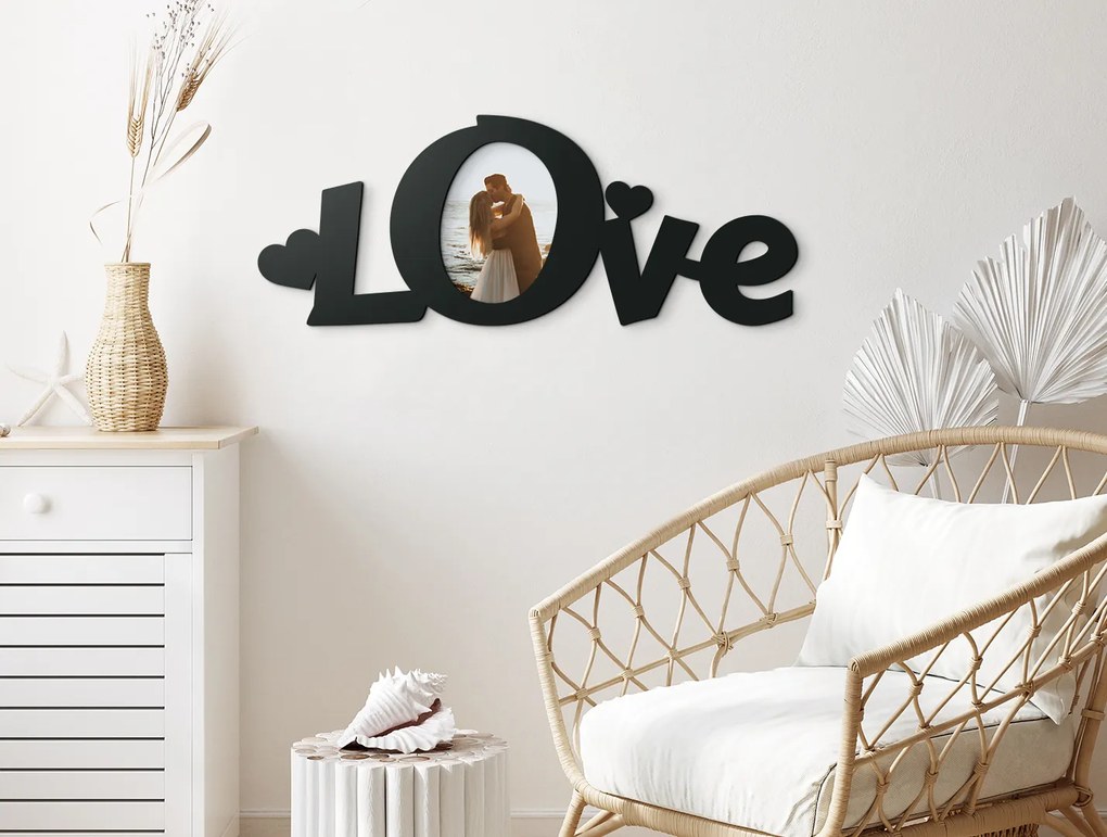 drevko Moderný fotorámik Love Rozmer obrazu: 18 x 46,5 cm, Farba dekorácie: Čierna
