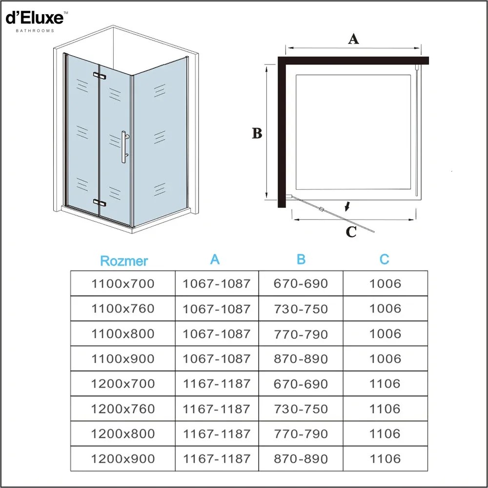 D‘Eluxe - SPRCHOVÉ KÚTY - Sprchový kút SWIVEL EX95K -120xcm + -100xcm sprchový kút rohový číre 6 chróm univerzálna - ľavá/pravá 140cm 110 195 70 110x195 + 70x195