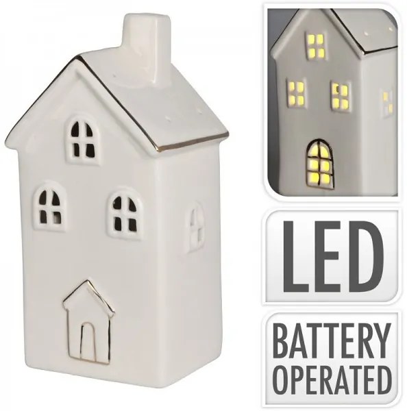 Dekoračný biely dom s LED 21 cm