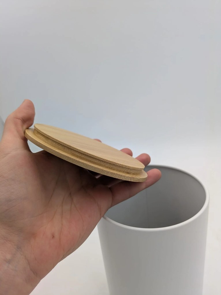 Orion 2. akosť - Plechová dóza na potraviny, biela, s bambusovým viečkom - 1,3l