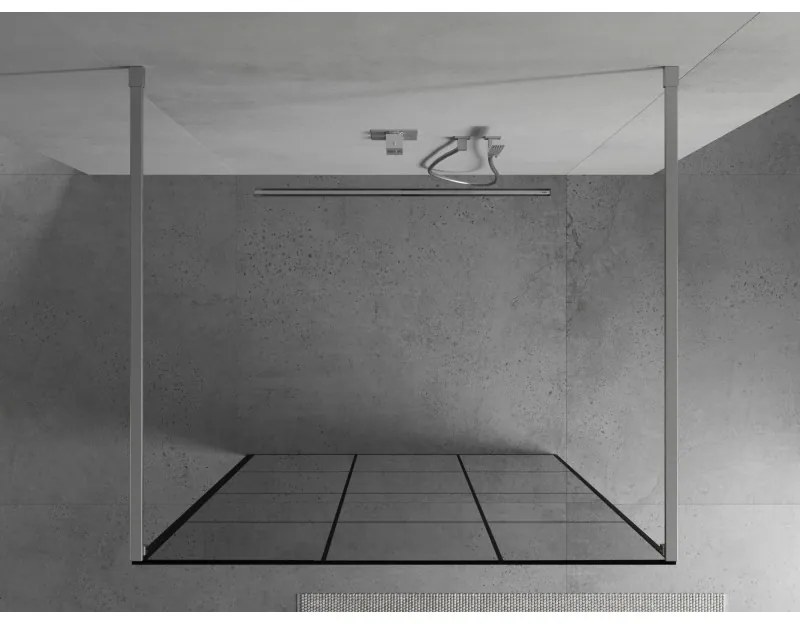 Mexen Kioto, priechodná sprchová zástena 100 x 200 cm, 8mm sklo číre/čierny vzor, 2x chrómová stabilizačná rozpera, 800-100-002-01-77