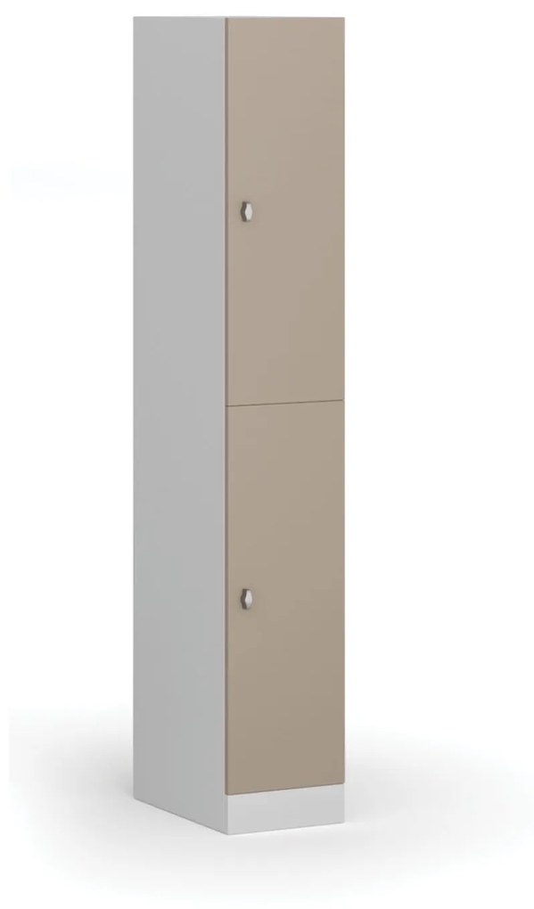Šatníková skrinka s úložnými boxmi, 2 boxy, 1850 x 300 x 500 mm, otočný zámok, béžové dvere