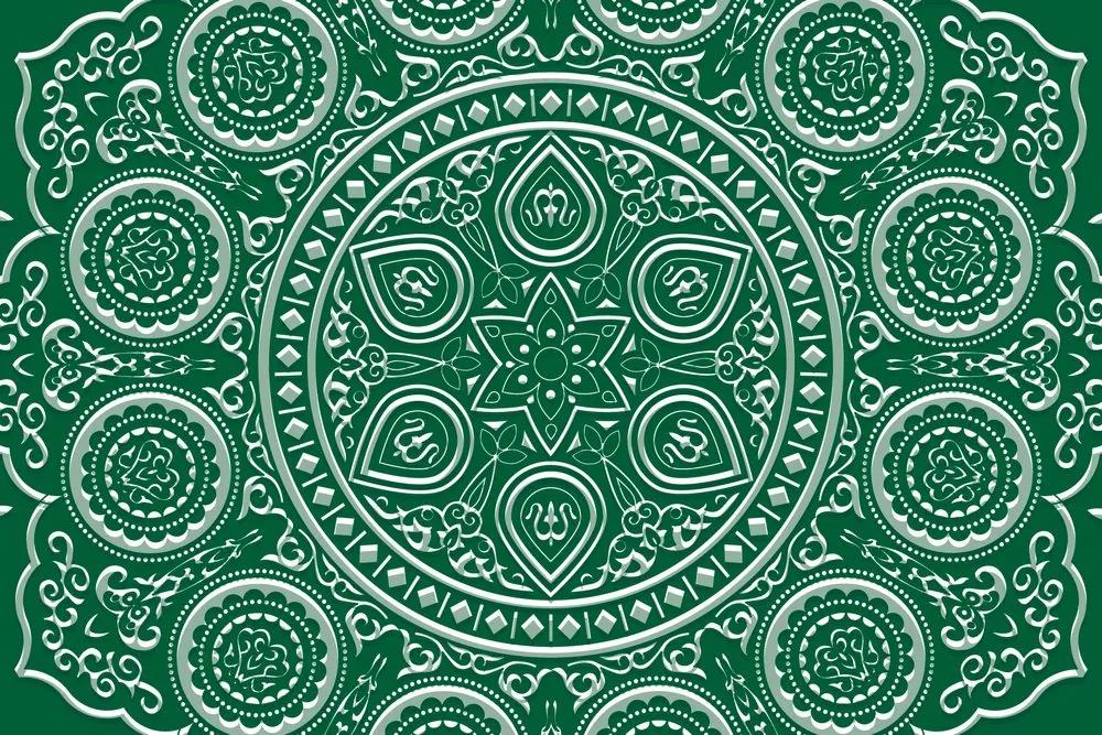 Tapeta nežná Mandala na zelenom pozadí
