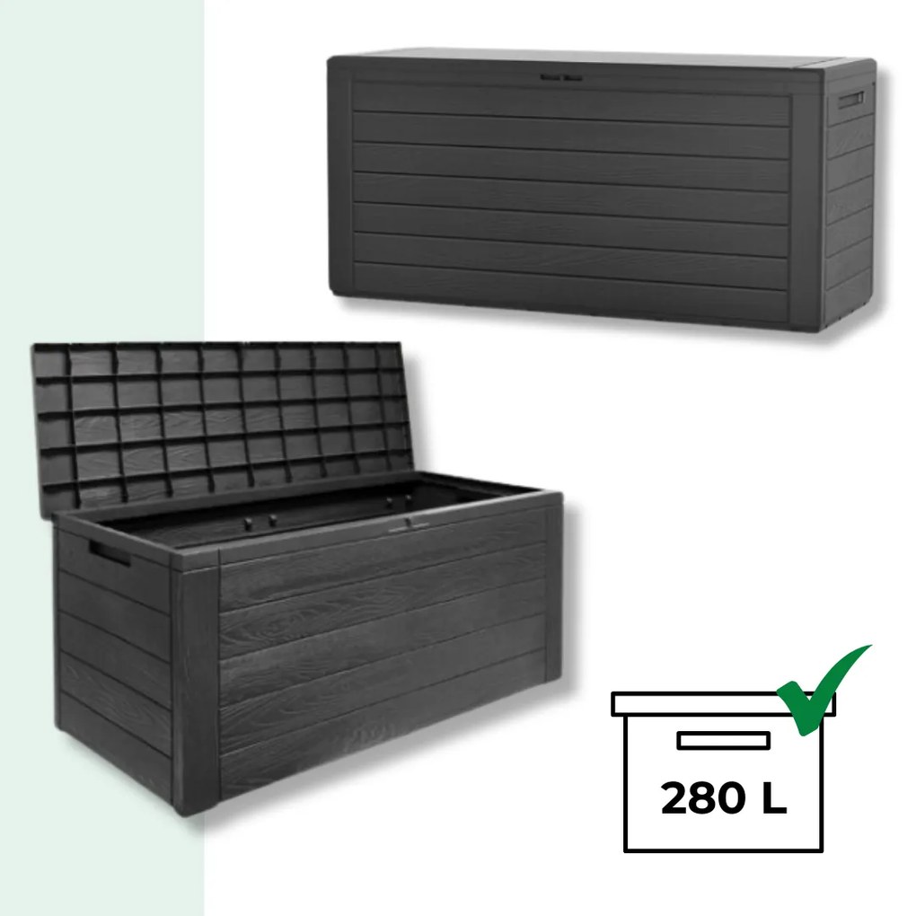Prosperplast Úložný box WOODEBOX, 280L, 120x46x57cm, antracitová