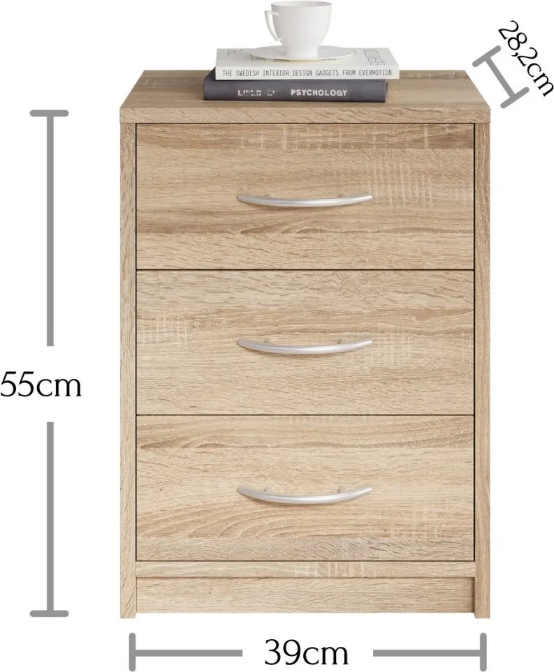 Nočný stolík s 3 zásuvkami Pepe, dub sonoma