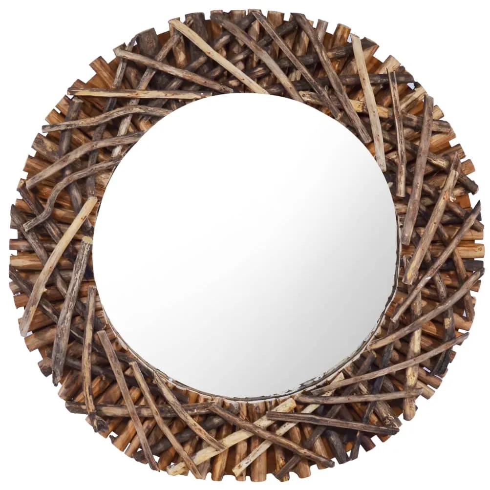 vidaXL Nástenné zrkadlo 60 cm teakové drevo okrúhle