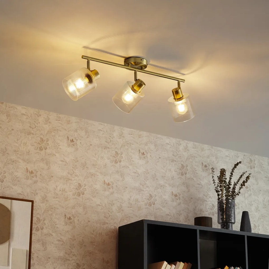 Stropné bodové svietidlo zlaté so sklom 3-svetlo nastaviteľné - Laura