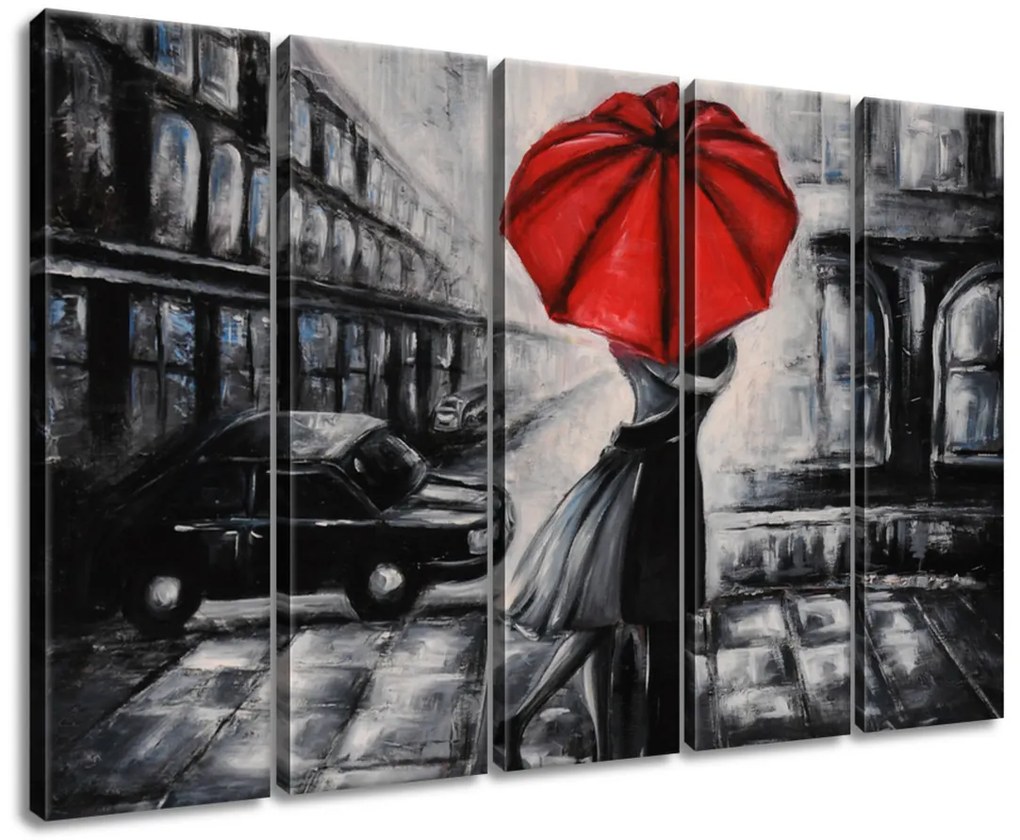 Gario Obraz na plátne Červený bozk v daždi - 5 dielny Rozmery: 100 x 63  cm