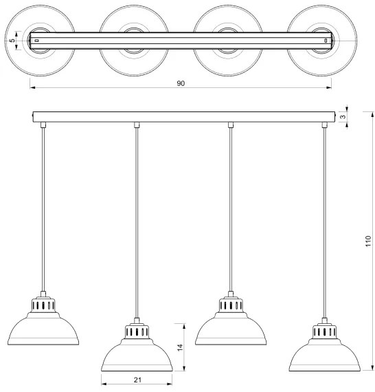 Luster na lanku SVEN 4xE27/15W/230V čierna