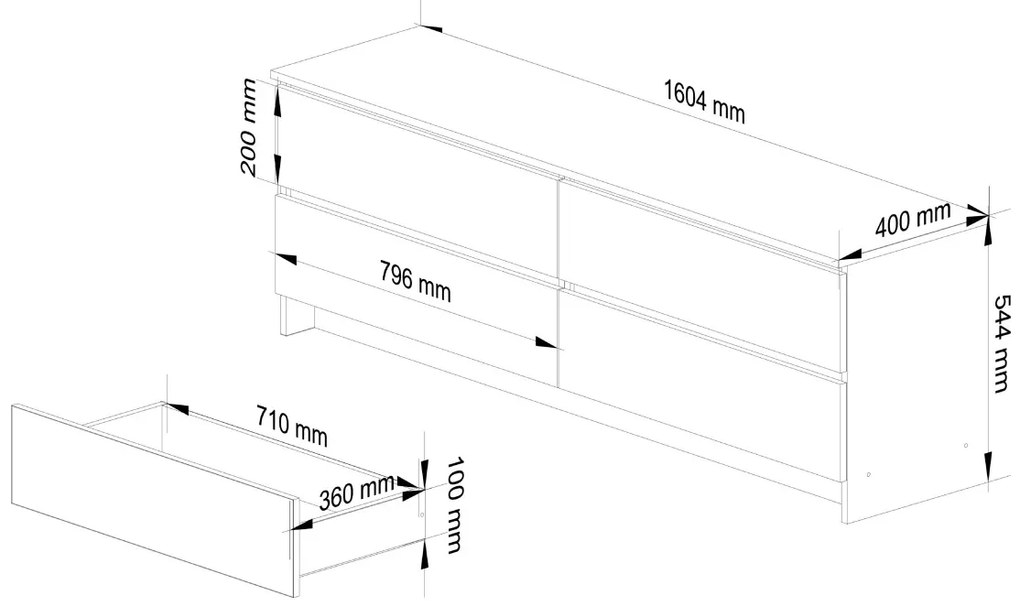 KOMODA Kuba 160 cm - 4 zásuvky - biela