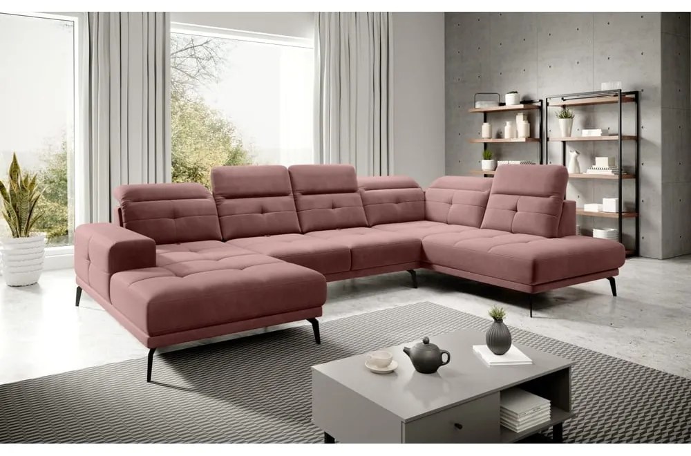 Ružová zamatová rohová pohovka (pravý roh/do tvaru "U") Bretan – ELTAP