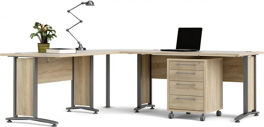 Rohový písací stôl Officer 80400/304 230 cm s kontajnerom dub Sonoma/strieborný
