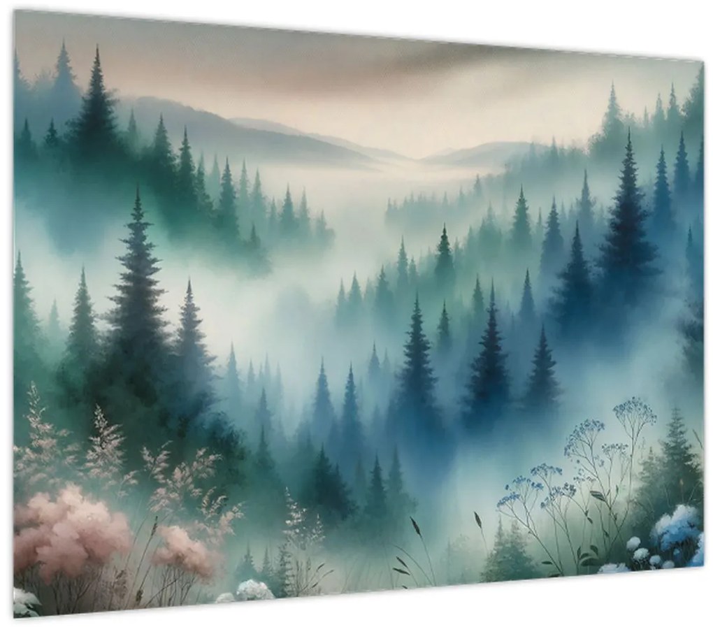 Obraz - Lesná krajina s hmlou (70x50 cm)