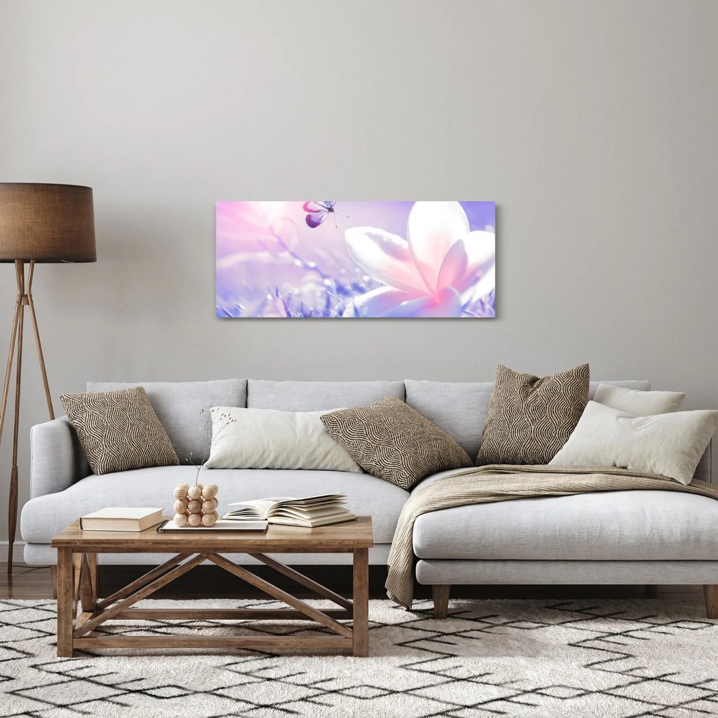 Obraz - Motýľ prilietajúci na kvet (120x50 cm)