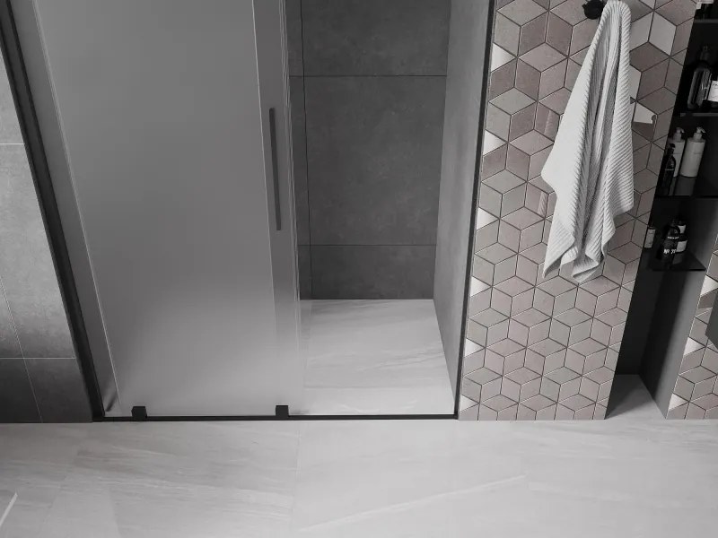 Mexen Velar, posuvné sprchové dvere do otvoru 130 cm, 8mm sklo námraza, čierna matná, 871-130-000-31-70