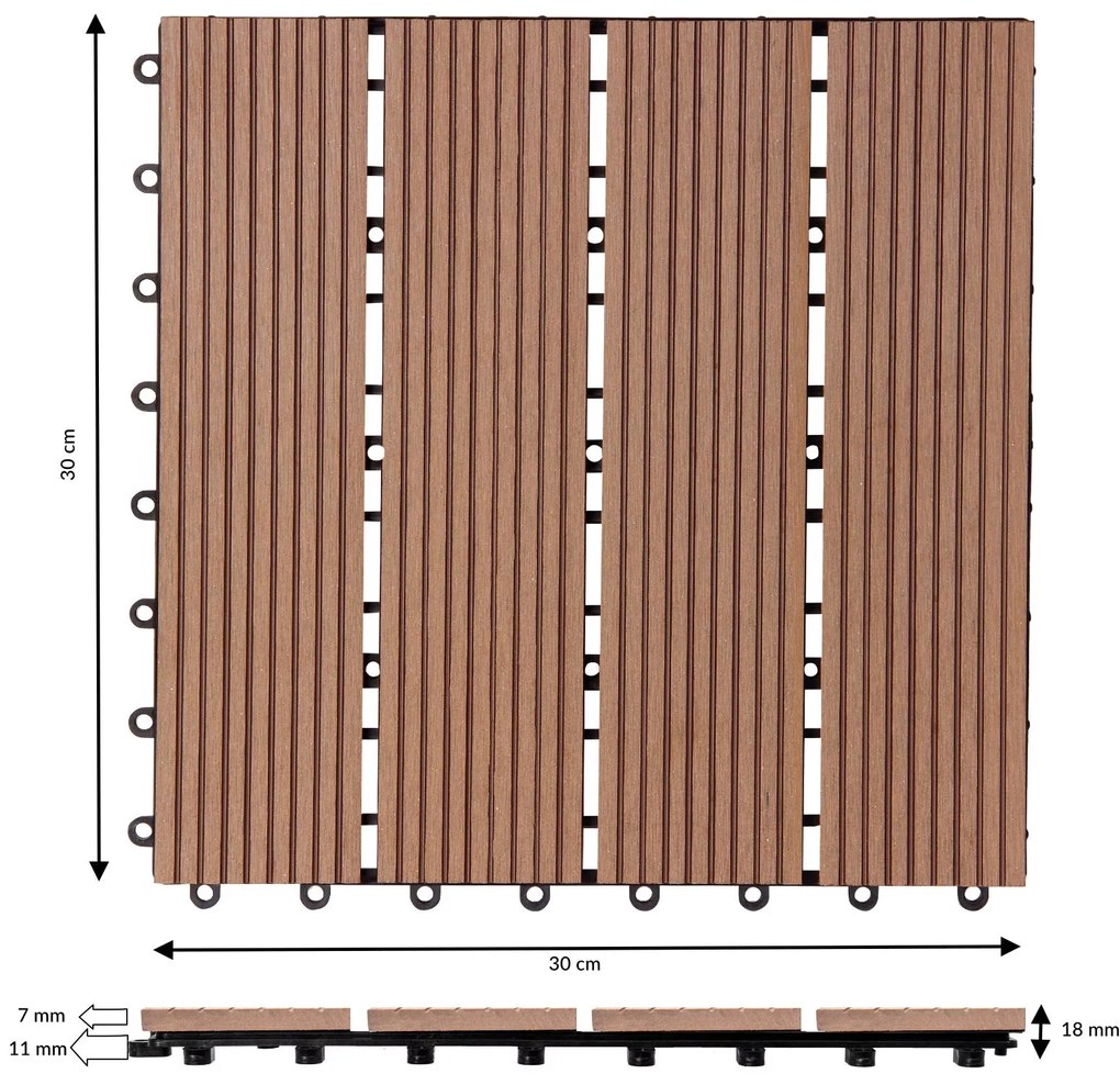InternetovaZahrada WPC dlaždice - sada 11 ks, 30x30 cm klasická terakota