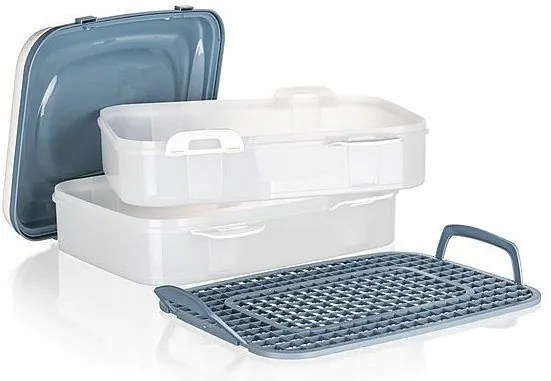 Úložný box na koláče a zákusky, PIKNIK, 3 poschodia, s úchytmi, mix farieb