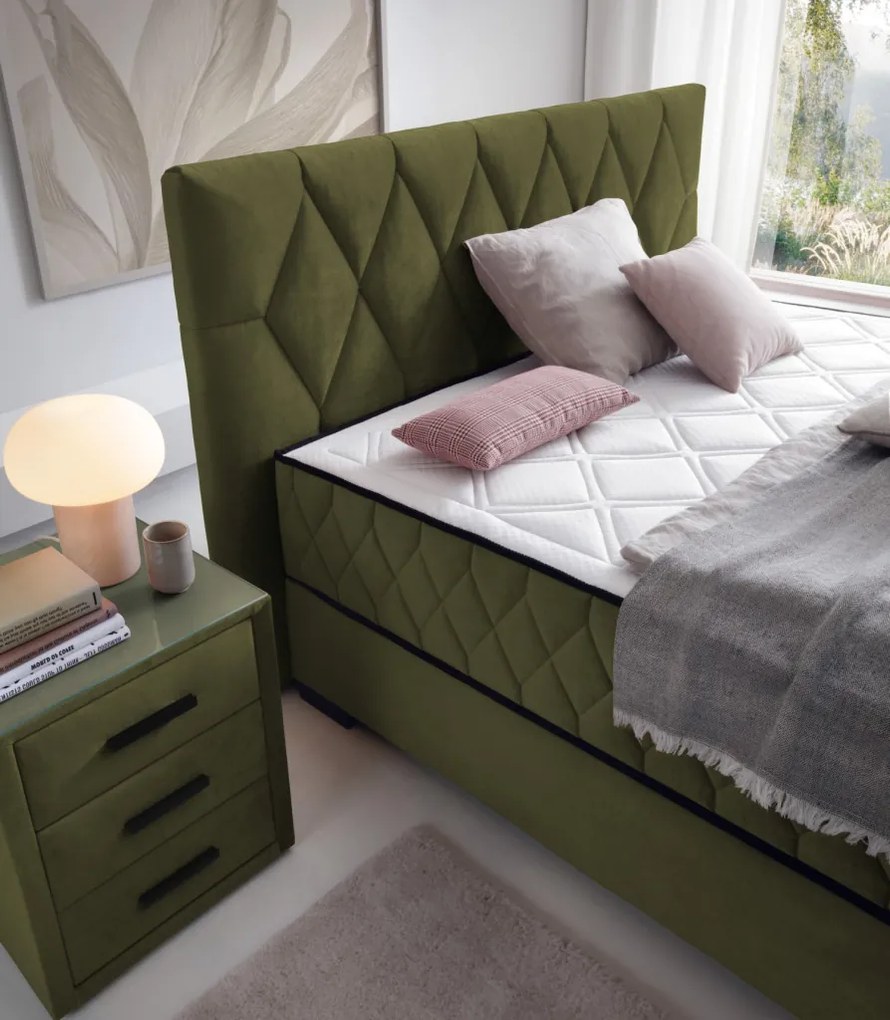 Posteľ Reve 180x200 cm, machovo zelená látka