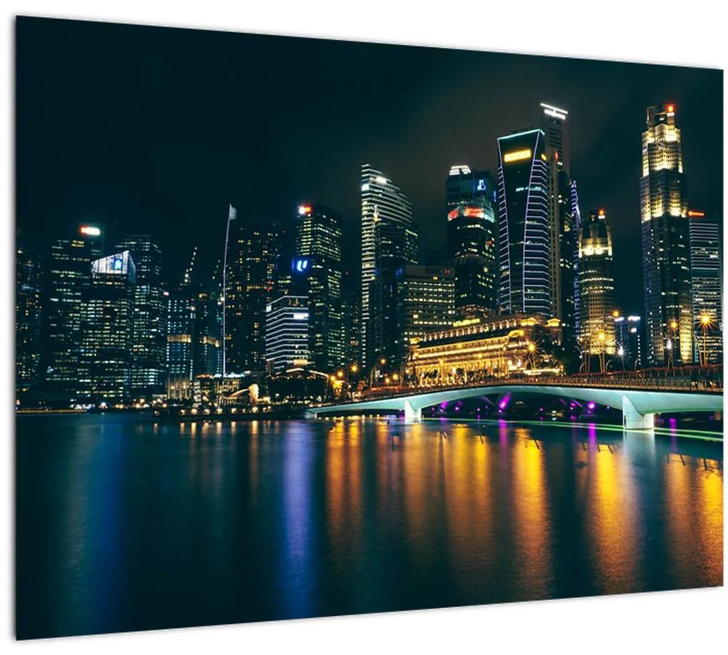 Sklenený obraz nočného Singapuru (70x50 cm)