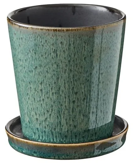 Zelený kameninový kvetináč s podnosom Bitz Jungle, ø 10 cm