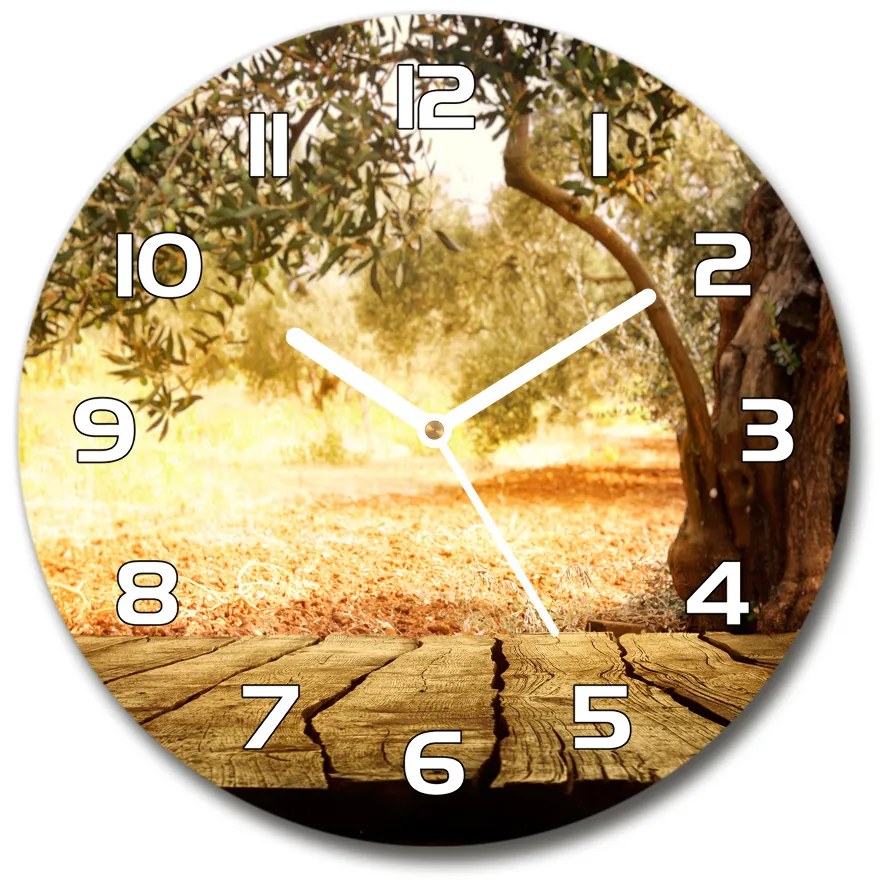 Sklenené nástenné hodiny okrúhle Olivové dřeba pl_zso_30_f_77330786