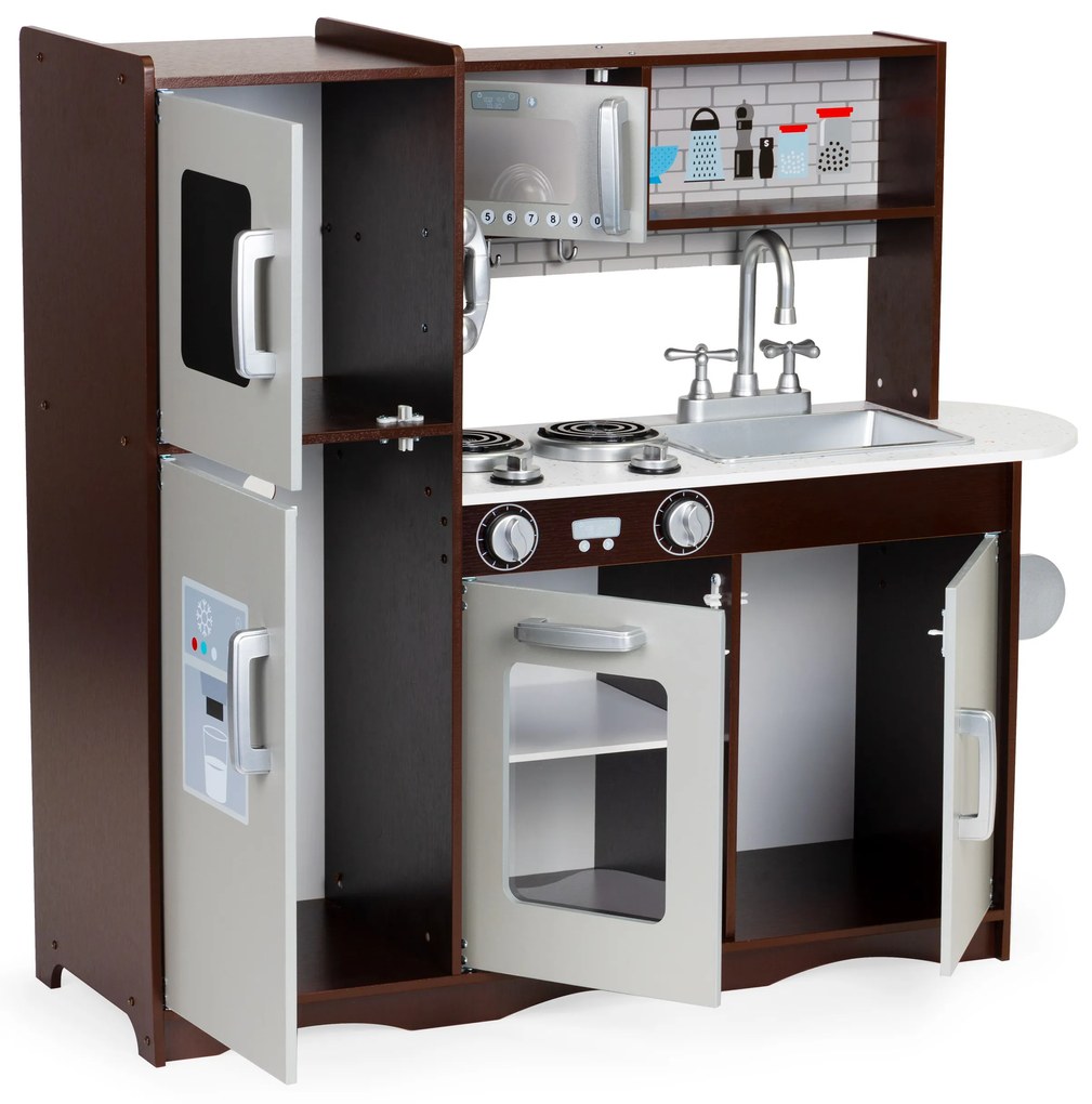 Veľká drevená kuchynka ECOTOYS s rúrou, mikrovlnkou a chladničkou