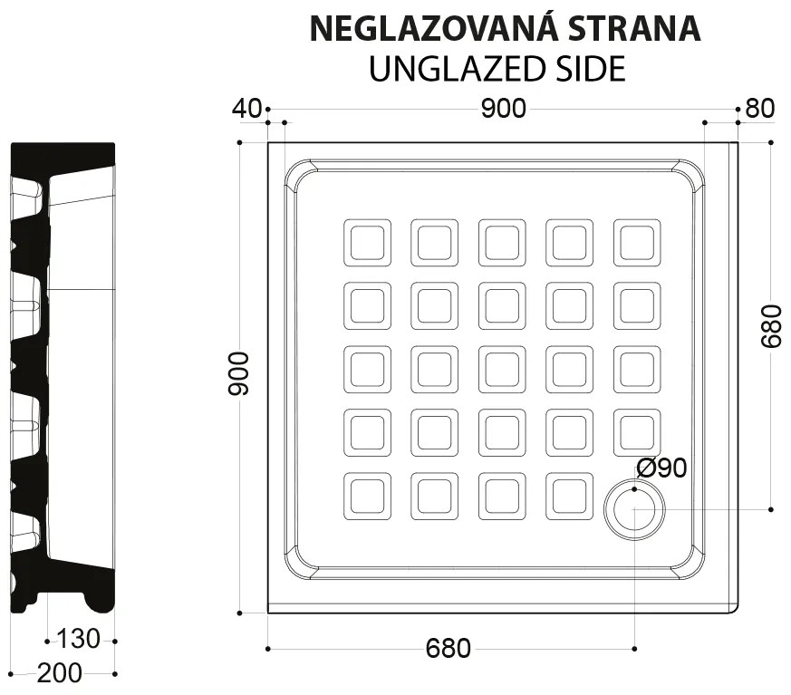Kerasan Kerasan, RETRO keramická sprchová vanička, štvorec 90x90x20cm, 133801