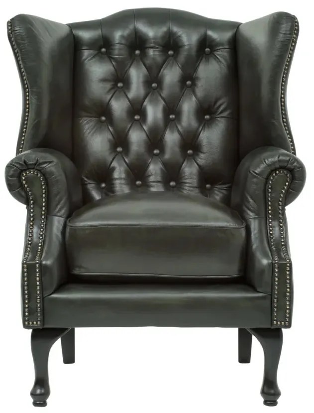 furniture-nabytek.cz - Masivní křeslo ušák Chesterfield Pittsfield z pravé kůže, zelené