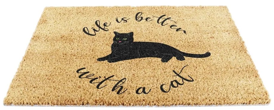 Rohožka z kokosového vlákna 60x90 cm Life Is Better With a Cat – Artsy Doormats