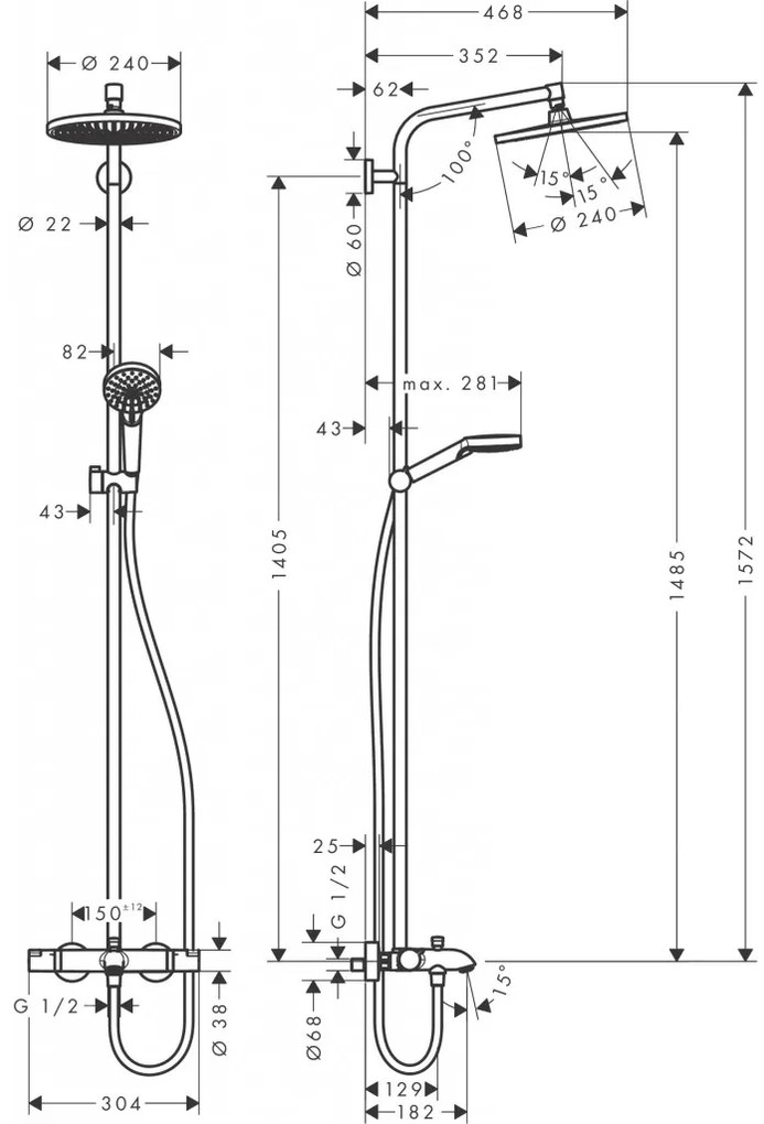Hansgrohe Crometta S - Showerpipe 240 1jet s vaňovým termostatom, chróm 27320000