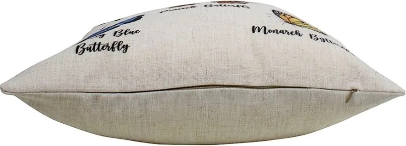Biely ľanový vankúš s potlačou motýľov - 45 * 45 * 10cm