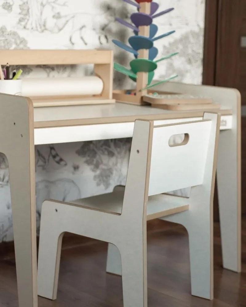Stôl + stolička pre deti šedá S/M Biela