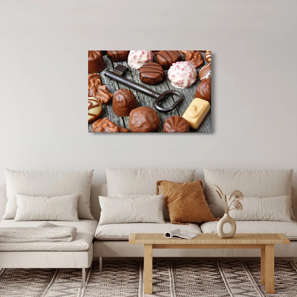 Obraz čokolády a kľúče (90x60 cm)