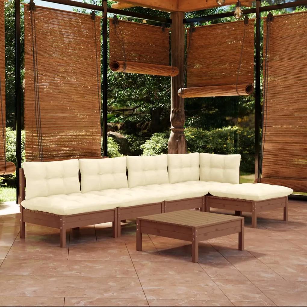 6-dielny záhradný set s vankúšmi medovo-hnedý borovicové drevo 3096343