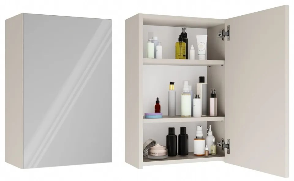 Závesná kúpeľňová skrinka so zrkadlom POLA 1DL kašmírová