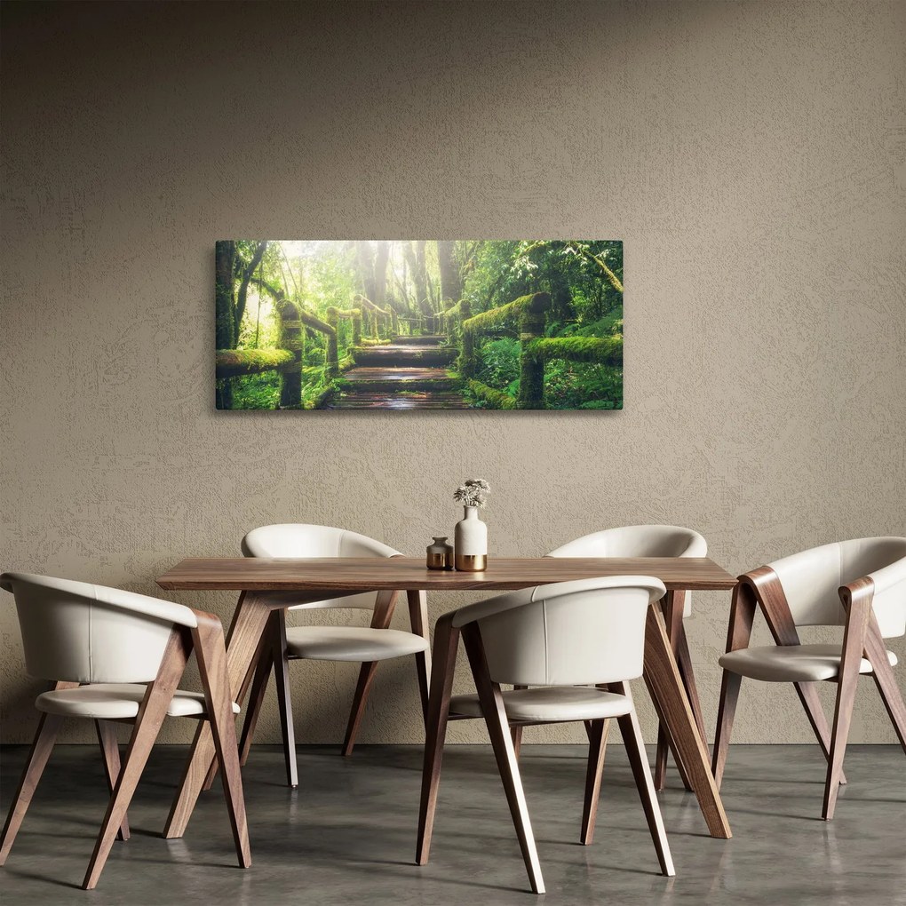 Obraz - drevené schody v lese (120x50 cm)
