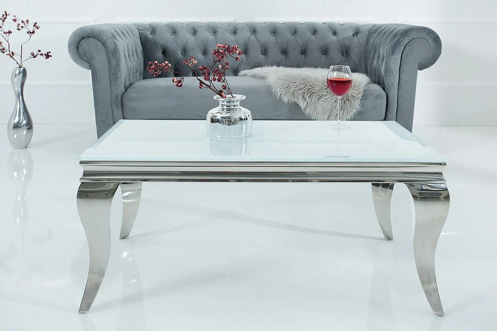 Bighome - Konferenčný stolík BARROCK 100 cm - strieborná, biela
