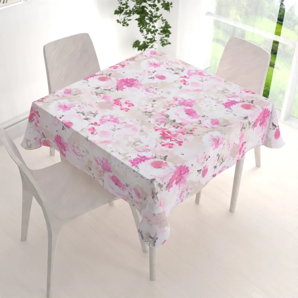 Biante Dekoračný štvorcový obrus PM-030 Ružové maľované kvety 120x120 cm