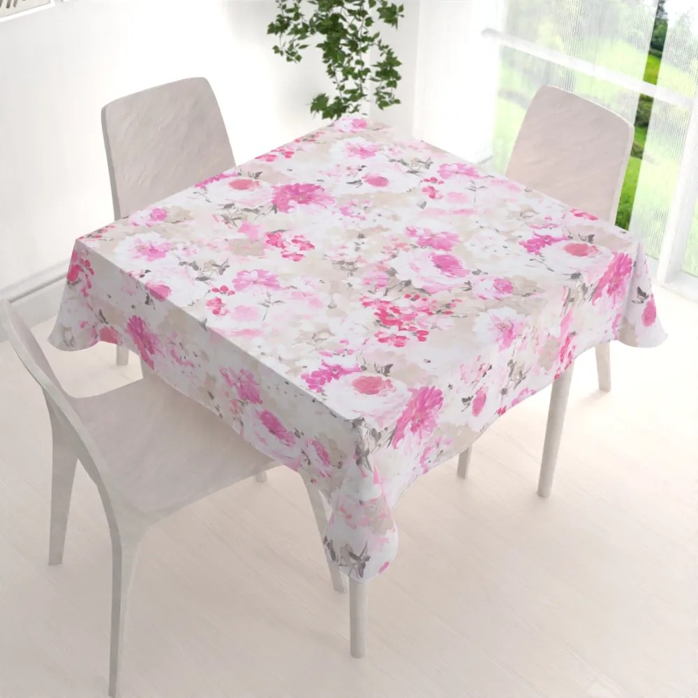 Biante Dekoračný štvorcový obrus PM-030 Ružové maľované kvety 70x70 cm