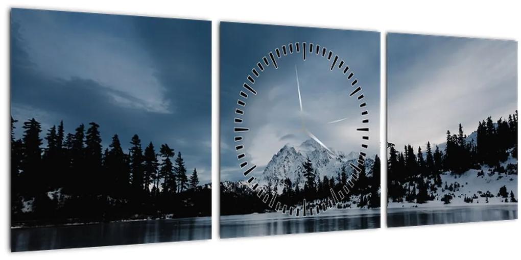 Obraz - Na zamrznutom jazere (s hodinami) (90x30 cm)